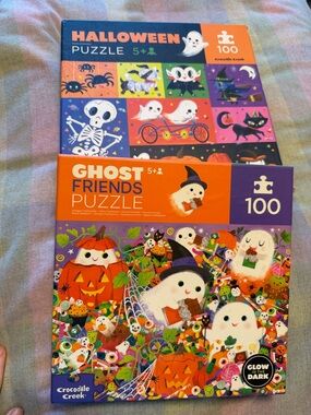 Two Crocodile Creek Halloween Puzzles- 100 Pieces - Orange/Purple